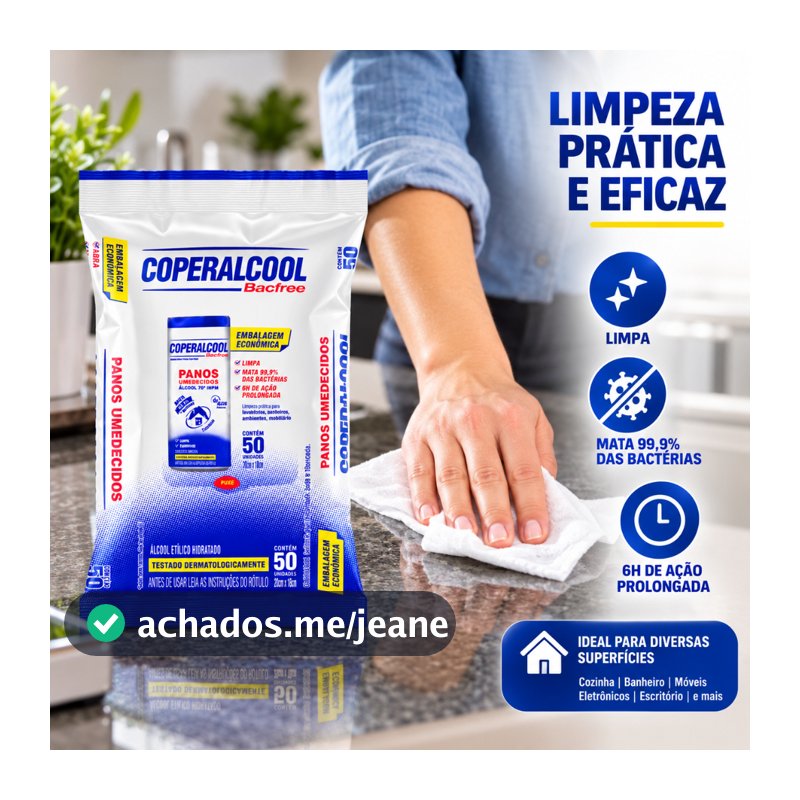 Coperalcool Bacfree Panos Umedecidos 70° Refil 50un 20x18cm Limpeza Geral