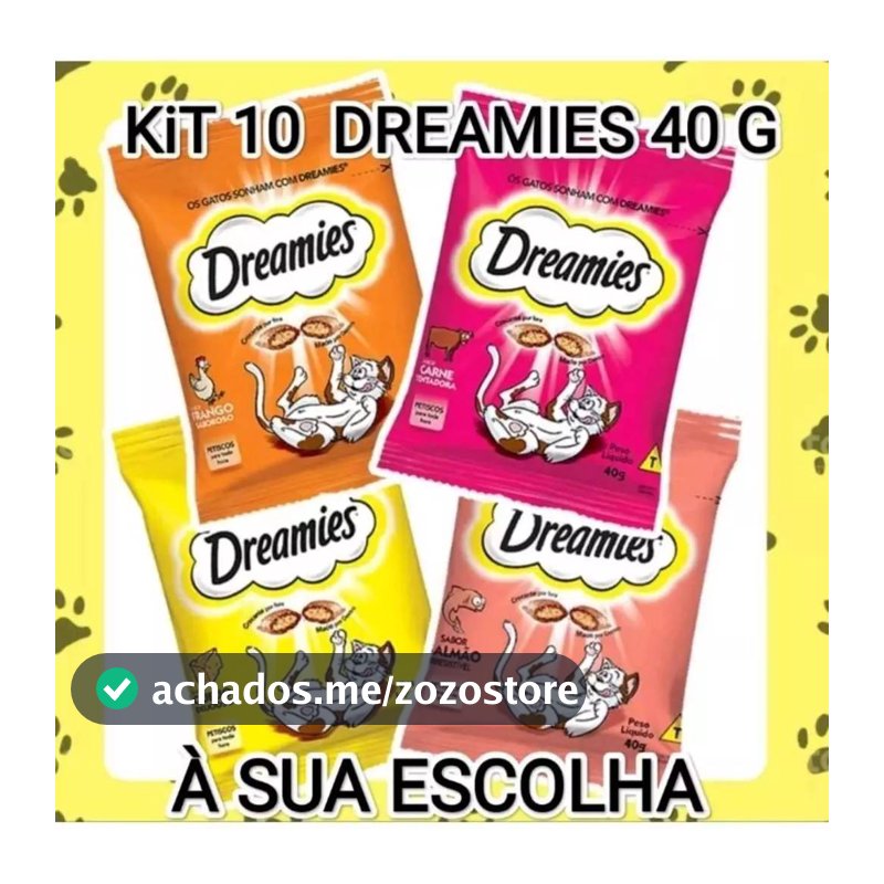 Kit Com 10 Unidades Petiscos Dreamies Para Gatos Adulto 40G Sabores Carne Frango Queijo Salmão