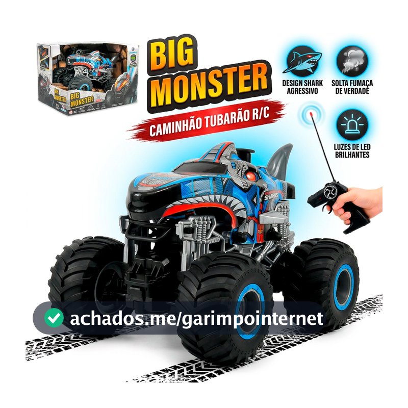 Carrinho Controle Remoto Monster Truck 4x4 Solta Fumaça LED Recarregável Off Road Brinquedo Infantil Polibrinq