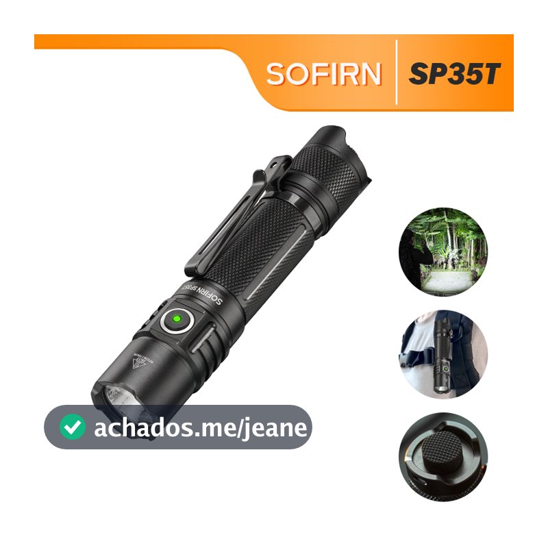 Lanterna LED Tática Sofirn SP35T 3800 Lúmens Com Porta Recarregável USBC Alimentada Por Bateria Única 21700
