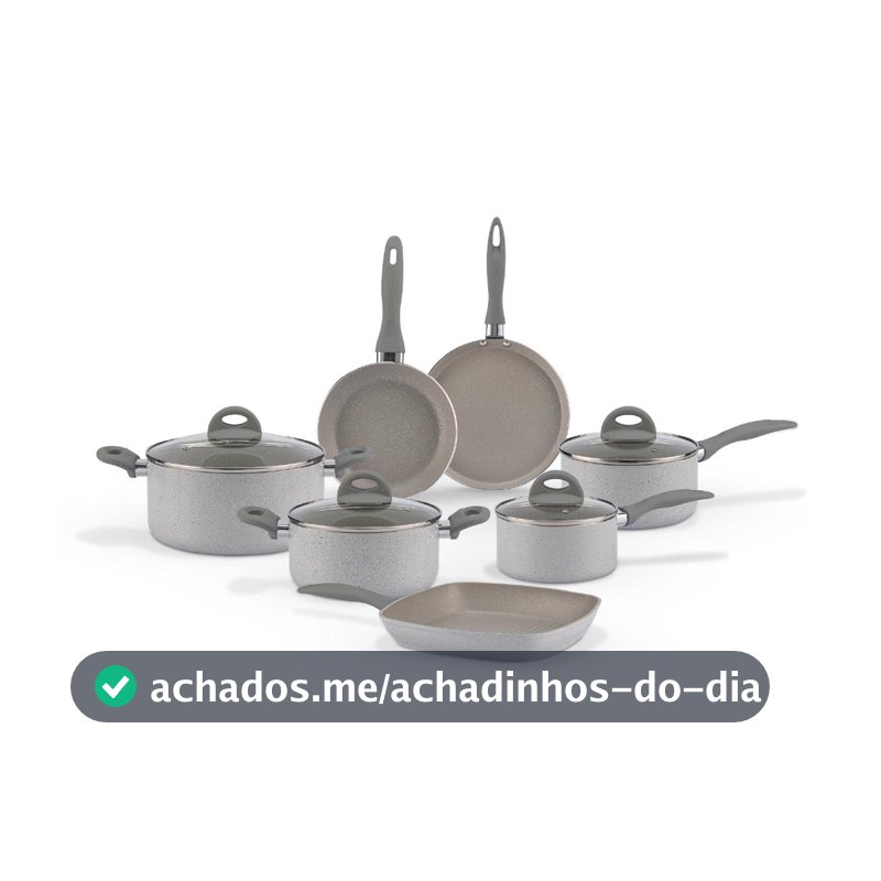 Jogo de Panelas Brinox Antiaderente Ceramic Life - Marble Blend com Indução - Cinza Claro