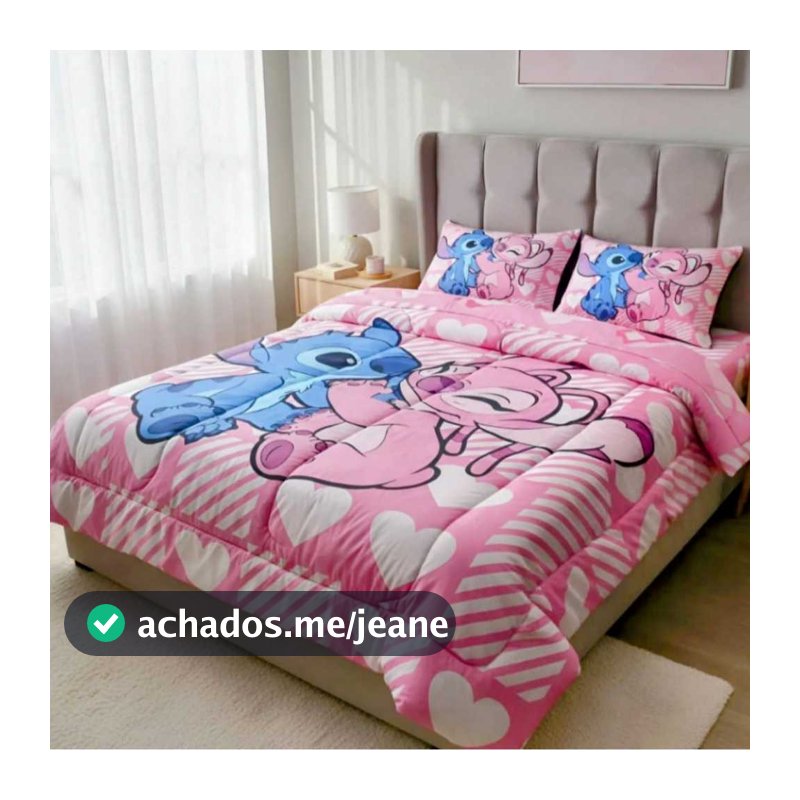 Jogo de Cama Queen Stitch 3 Peças – Edredom + 2 Fronhas – Super Macio | Estampa Disney