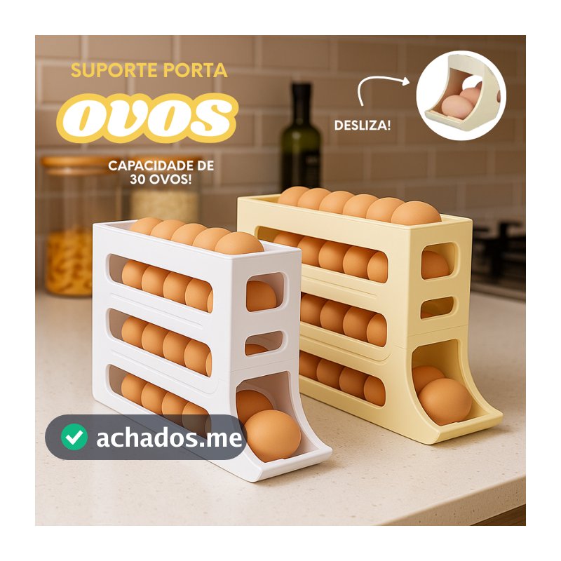 Suporte Porta Ovos Rolante 4 Andares Plástico Durável Organizador de Geladeira 30 Ovos