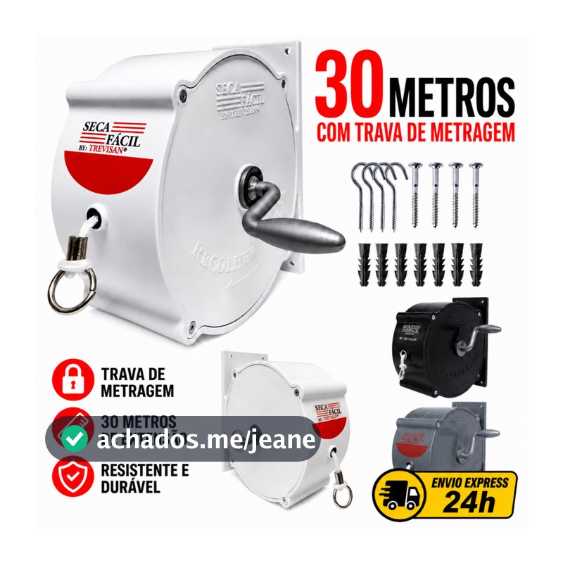 Varal Recolhível Retrátil Automático Parede 30m Nylon De Parede Seca Fácil