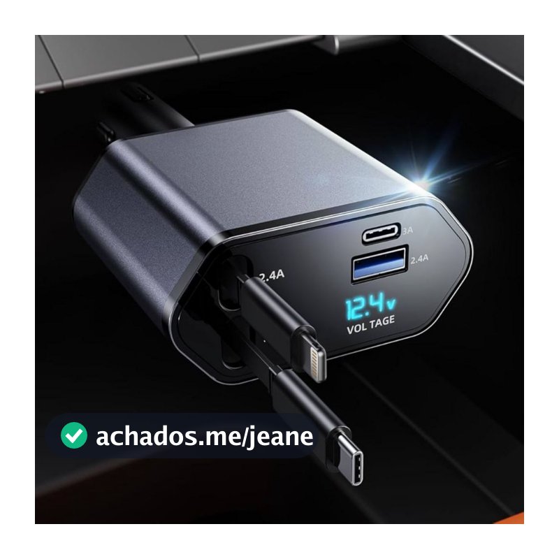 Carregador de carro retrátil, carregador rápido de para carro 4 em 1  para iPhone e Android