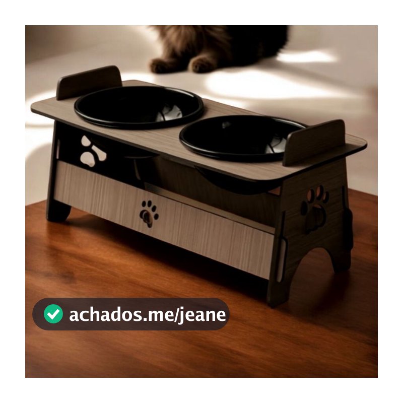 Comedouro Elevado em MDF para Cachorro e Gato – Design com Patinhas