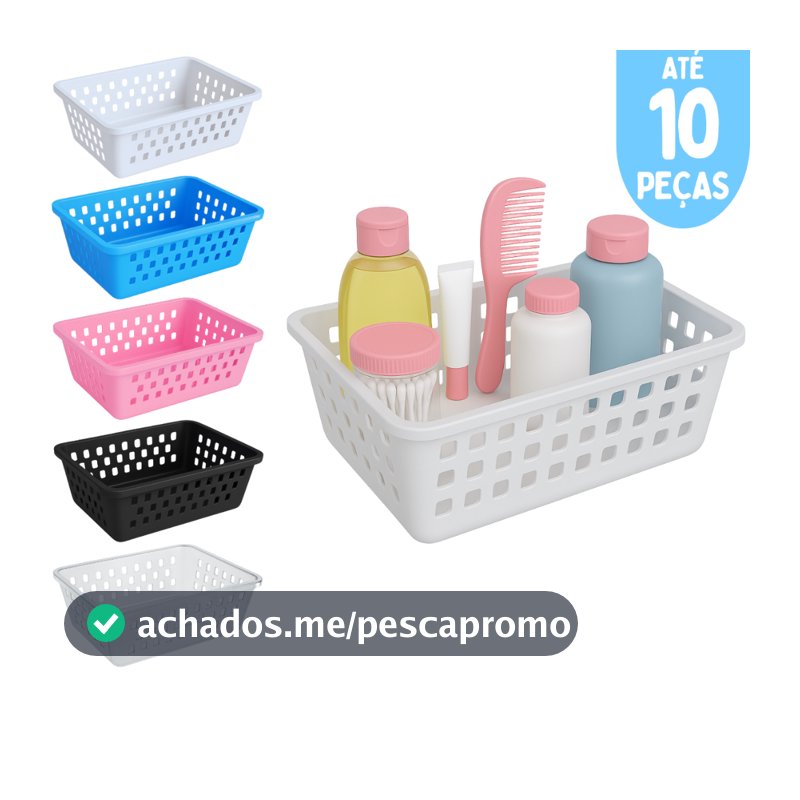 Kit ate 10 Cesto Organizador Medio 20x15x6cm Branco Transparente Rosa Azul Preto