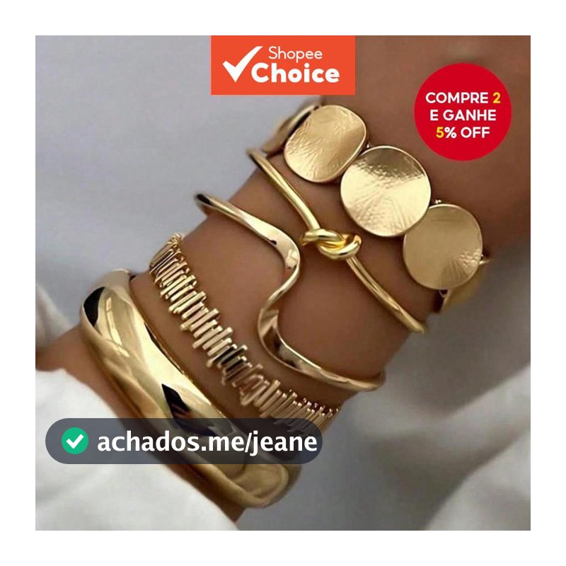 Conjunto De Pulseira De Ouro Vintage 5 Peças , Design Geométrico , Acessórios De Joias Punk De Metal Largo