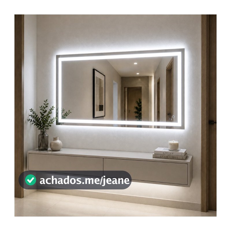Espelho Jateado Led 120x70 Retangular Touch Banheiro Quarto Sala Lavabo Penteadeira Decorativo