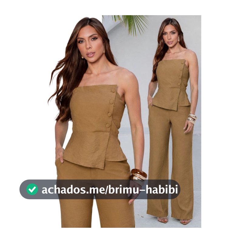 Conjunto Alfaiataria Longo Feminino Blusa Tomara que Caia e Calça Pantalona