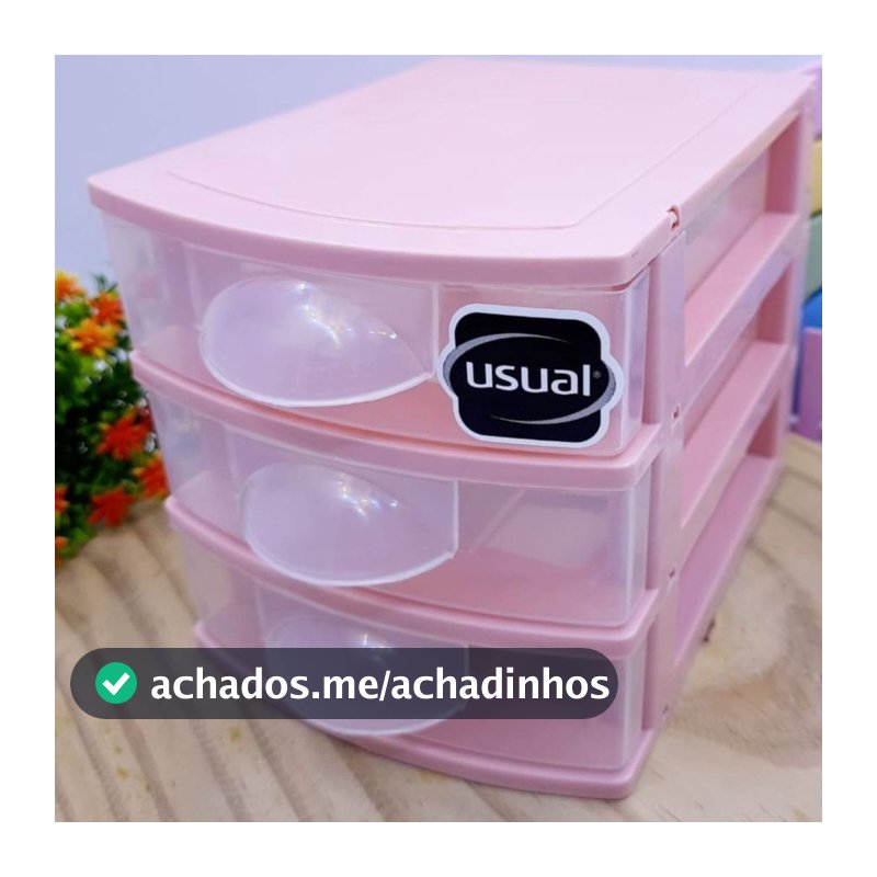 Gaveteiro Plástico Organizador Pequeno 3 Gavetas Usual Utilidades