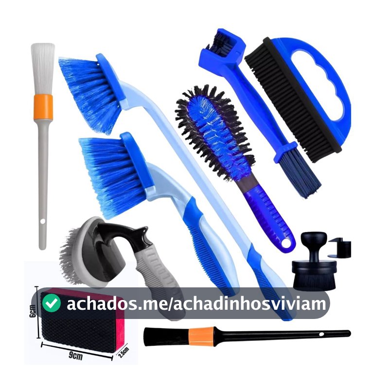 KIT ESCOVA CAIXA RODA CURTA LONGA PNEU CORRENTE FURO RODA REMOVE PELOS TACO PINCEIS APLICADOR PRETINHO