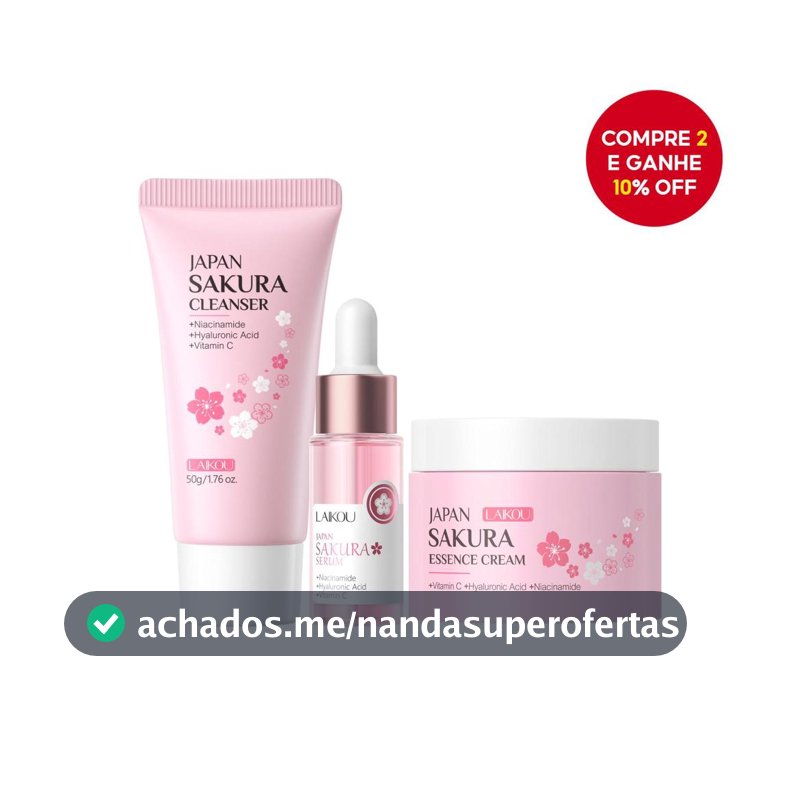 LAIKOU Sakura Fac e Cleanser 50g + Serum 17ml + Creme Facial 25g Conjunto De Cuidados Com A Pele