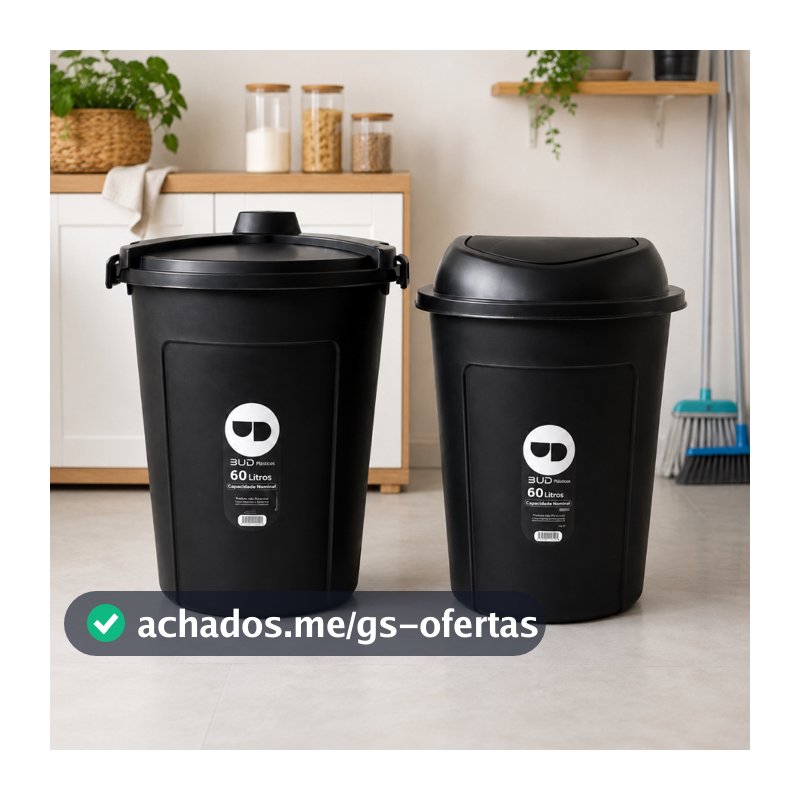 Lixeira Grande Cesto de Lixo 60 Litros Multiuso com Tampa Basculante Para Cozinha Área Externa Lavanderia Casa