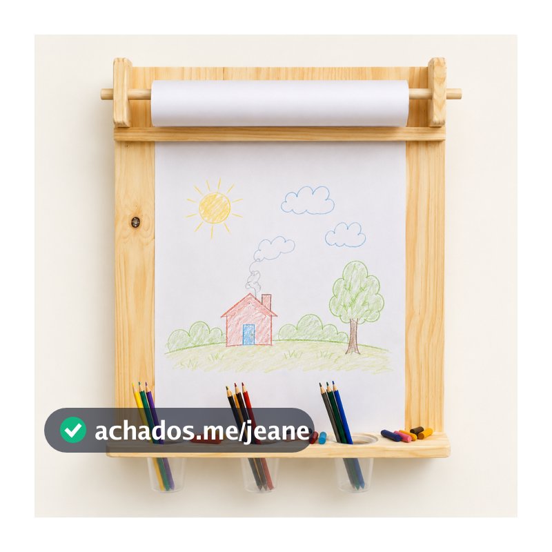 Lousa Montessori Infantil de Parede em Madeira Natural Painel Criativo para Desenho+ Bobina de papel