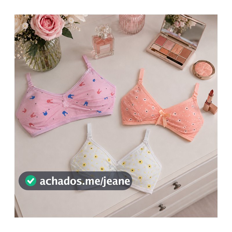 Sutiã Juvenil Menina Kit 3 Peças Mocinha Moça Algodão Adolescente Sem Bojo Importado