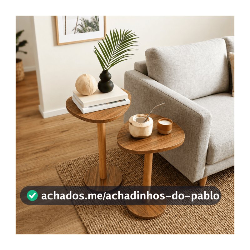 Kit Mesa de canto e apoio em Madeira Maciça com Formato Orgânico