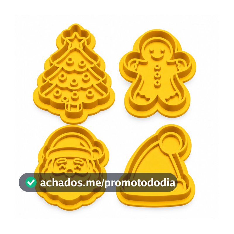 Kit 4 peças Cortador Molde Tema Natal Para Biscoitos, Bolachas, Massinhas Confeitaria Natal Papai Noel