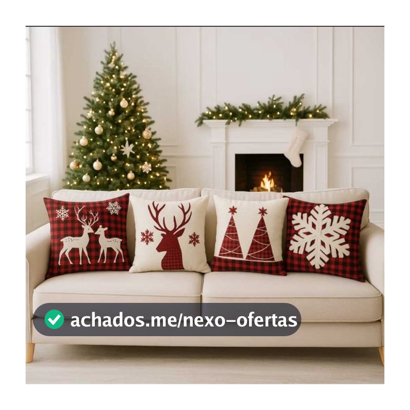 Kit 4 Capas de Almofadas Decorativas 45x45cm Feliz Natal Sala Quarto e Decoração