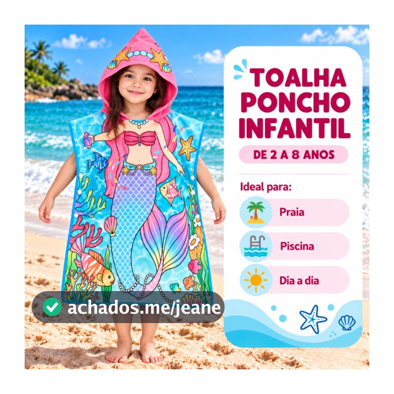 Toalha Poncho Infantil com Capuz Menina e Menino Praia Piscina Banho 2 a 8 Anos Macia e Absorvente