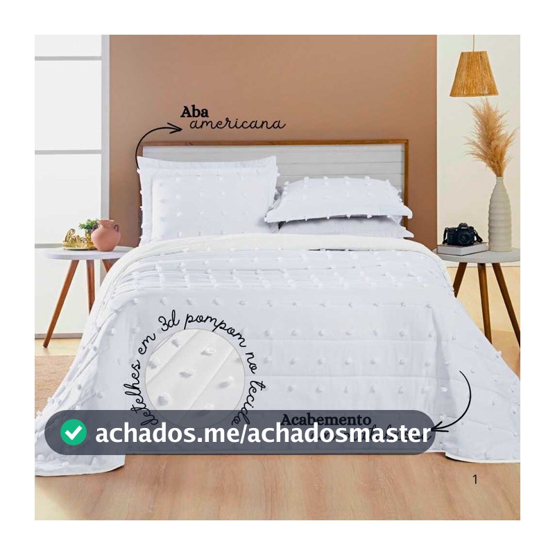 Cobre Leito 3 Peças - Casal\Queen\King - 300 Fios Percal - Dupla Face - Detalhes em 3d Pompom Poppy