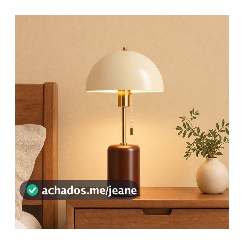 Candeeiro De Mesa Moderno Retro Base Marrom Fora Branco Abajur Puxar Corrente Regulável Para O Quarto Sala Estar