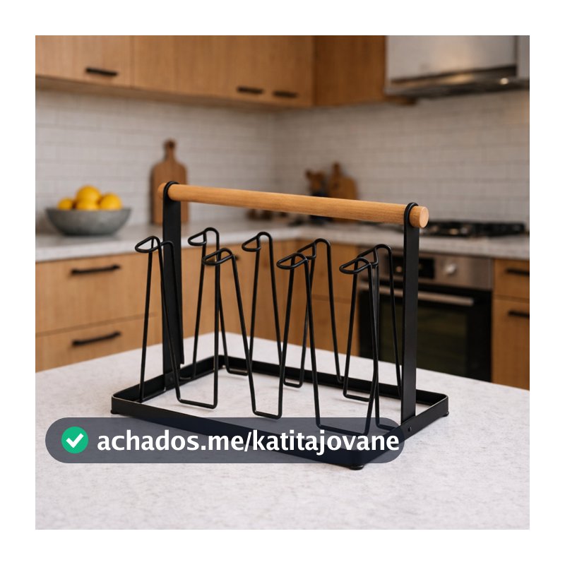 Suporte Porta 6 Copos Escorredor de Ferro e Bambu Organização De Bancada Cozinha Pia Mesa