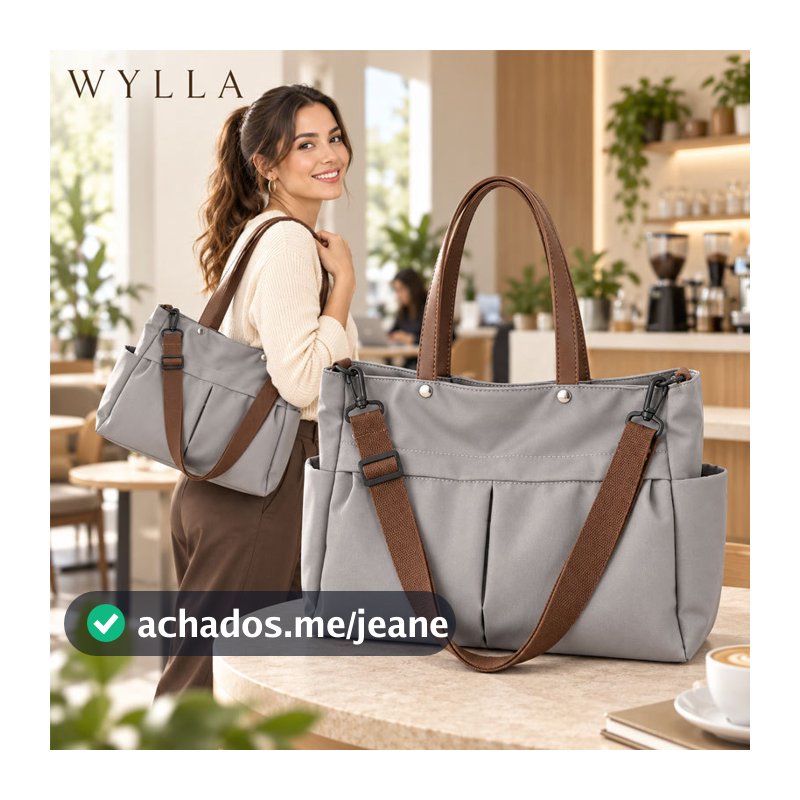 Bolsa Feminina para Notebook, Tote Grande com Vários Bolsos, de Mão, Ombro e Transversal para Trabalho e Faculdade
