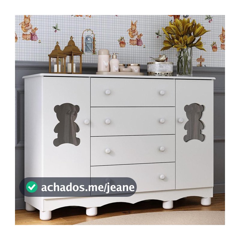Cômoda Infantil 125cm 2 Portas com Vidro e 4 Gavetas Ternura Multimóveis MP4480