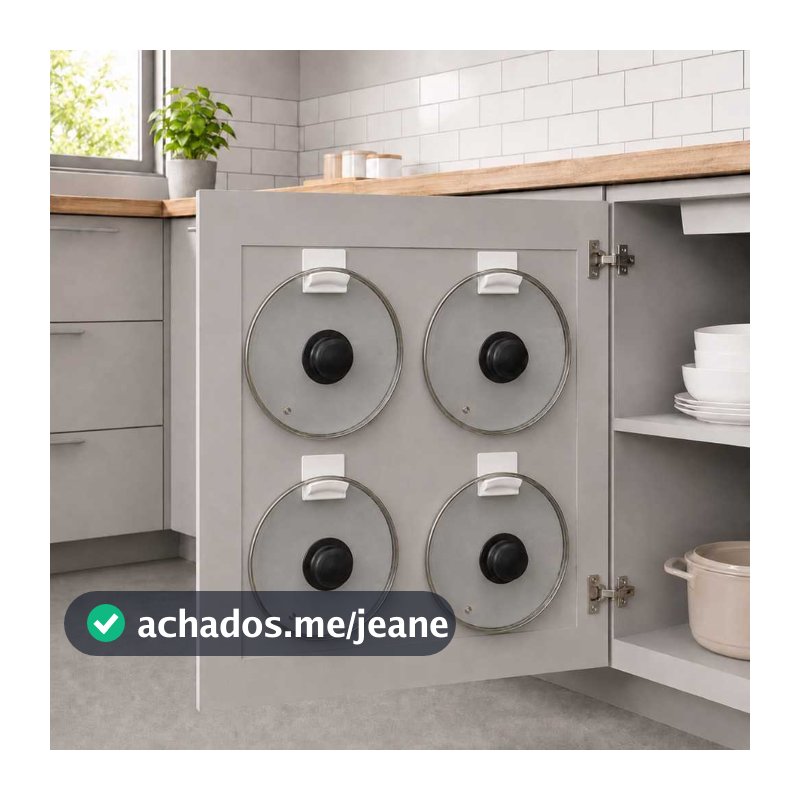 Kit Porta Tampa de Panela para Armário | Organizador de Cozinha | Suporte Adesivo Sem Furos