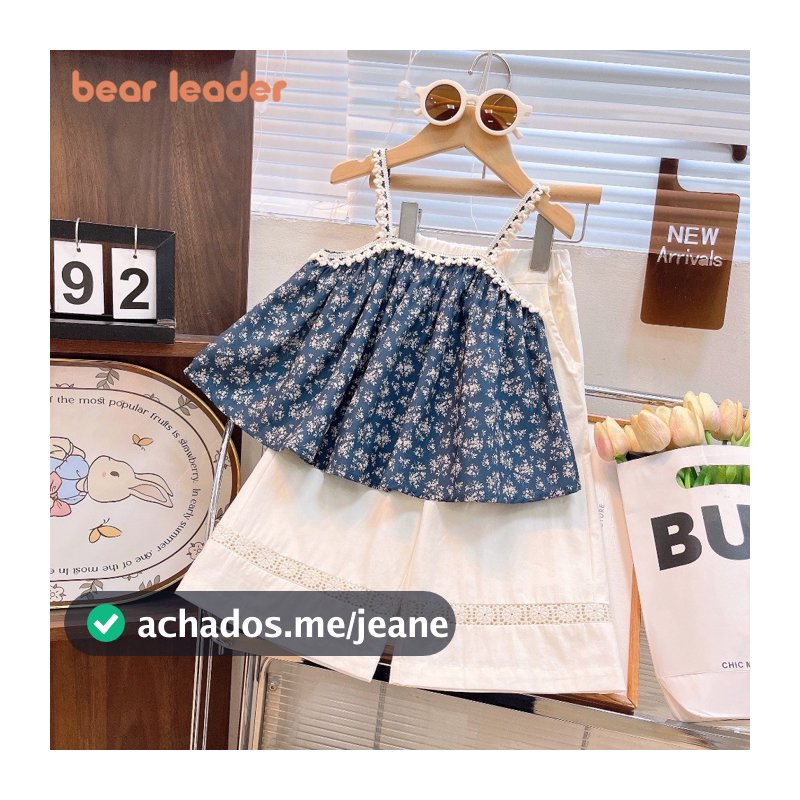 Urso Líder Versão Coreana Rendas Retalhos Flor Impresso Camisola Camiseta + Calças Conjunto De Duas Peças Bonito Férias