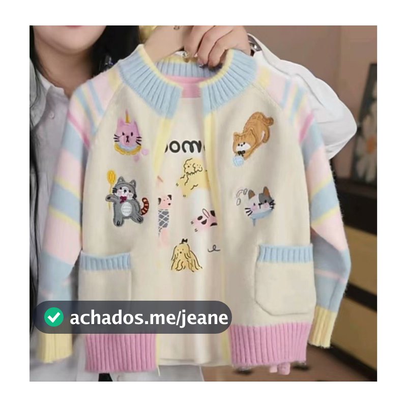 Cardigan De Malha Infantil Com Zíper Jaqueta Estilo Dos Desenhos Animados Bordada Meninas Primavera E Outono Nova Camiso