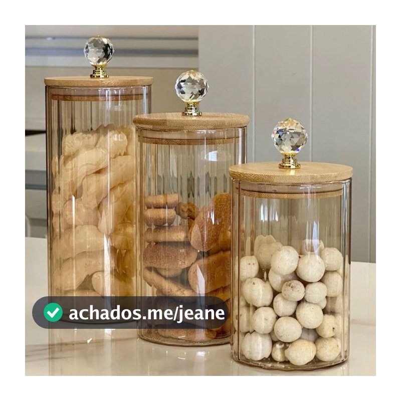 Pote Herméticos de Vidro Canelado Âmbar Tampa Bambu Luxo P/ Mantimentos C/ Vedação