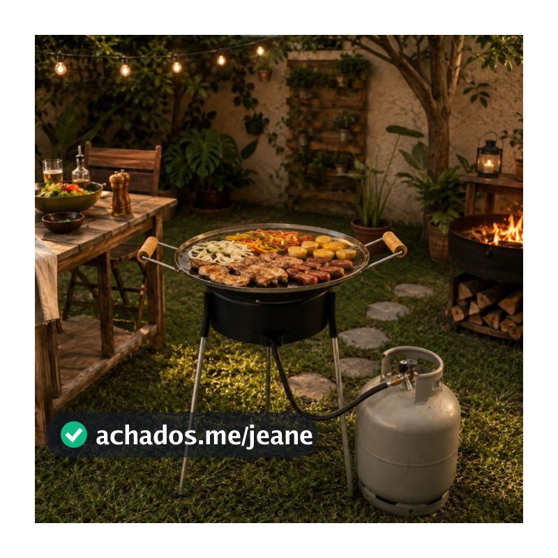 Fogareiro com Tacho 45cm Grande Chamas Pés Removiveis Alta Pressão Chapa Disco Arado Mangueira 90cm Panela Á Gás Cozinha