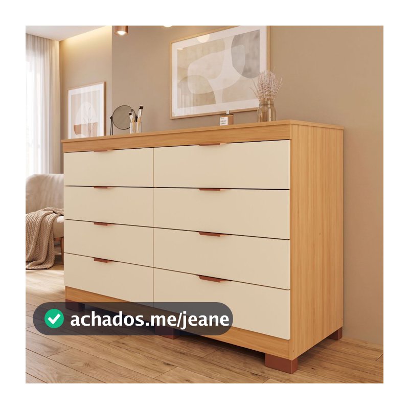 Cômoda Lyon 100% MDF 8 Gavetas kit Pés