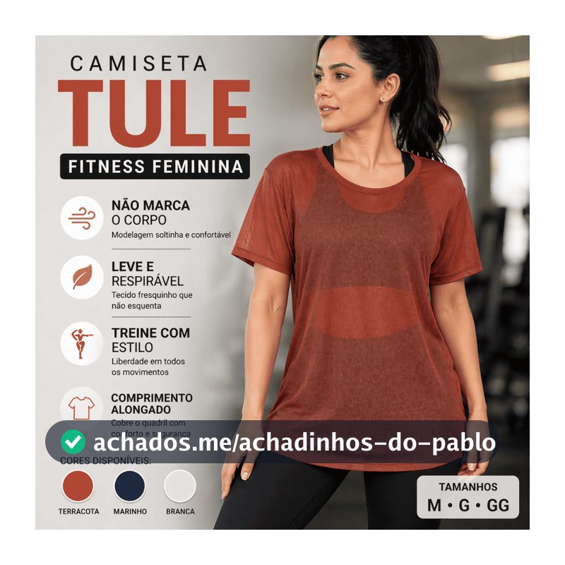 Camiseta Fitness Feminina Tule Leve e Respirável Academia Soltinha Não Marca o Corpo Treino Estilo