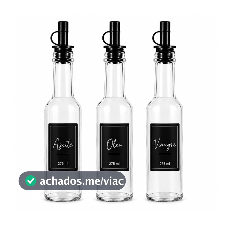 Kit 3 Galheteiros de Vidro 275 ml com Dosador Preto