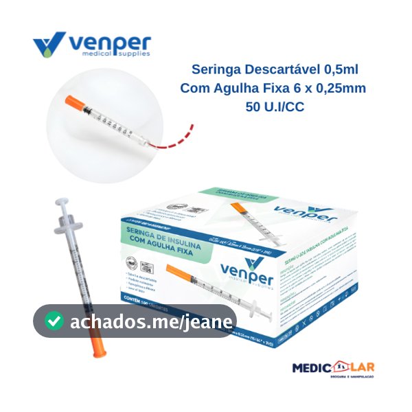 Kit Seringa De Insulina Botox 0,5ml C/agulha Fixa 6mm X 0,25mm 31g - Ultrafine (Venper)