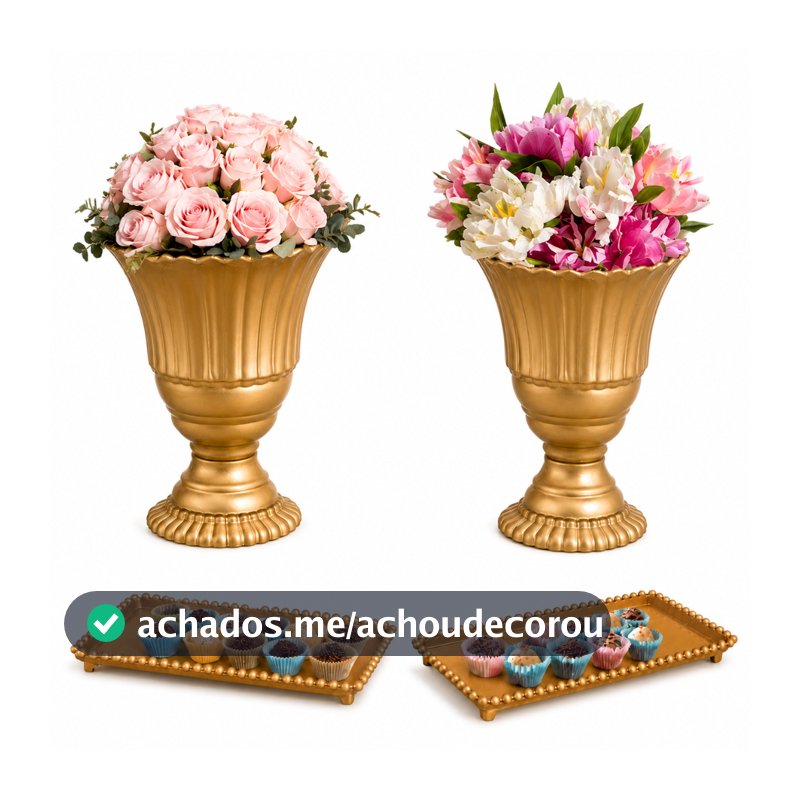 Kit Festa 2 Vaso 20cm + 2 Bandeja Decorativa Slim - Decoração de Mesa