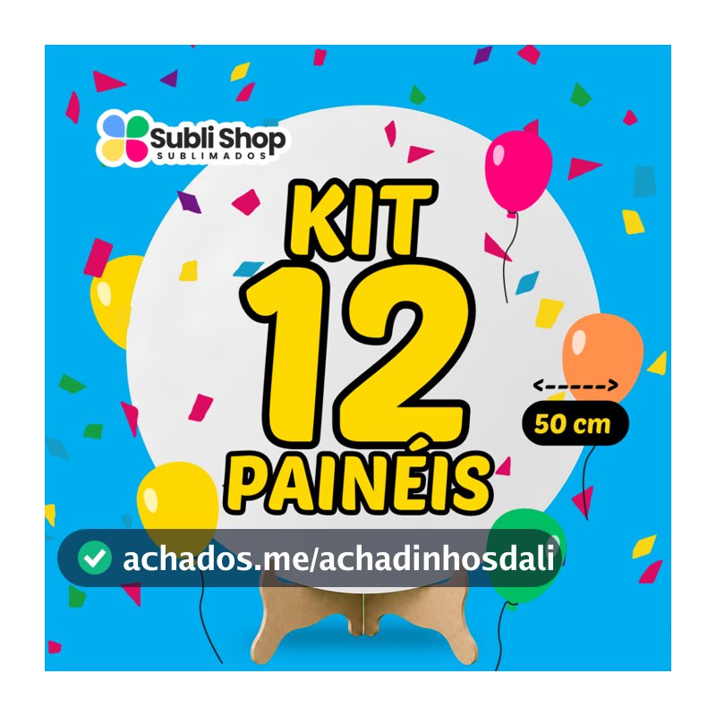 Kit 12 Painéis Redondo 50x50 cm Tecido Sublimado Escolha seu Tema