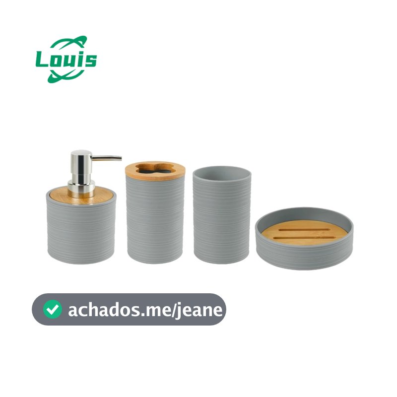 Louis Kit 4 Peças De Banheiro Porta Sabonete Líquido/Saboneteira/Porta Escova Cinza