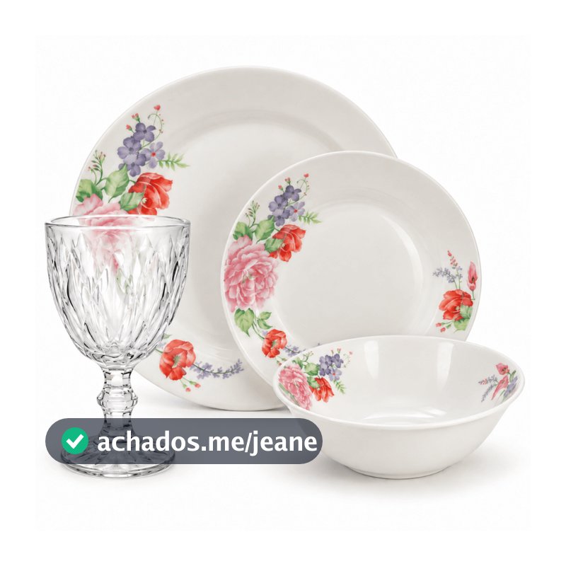 Aparelho De Jantar 16 Peças Opaline Completo Taça Bowls Pratos Estampado