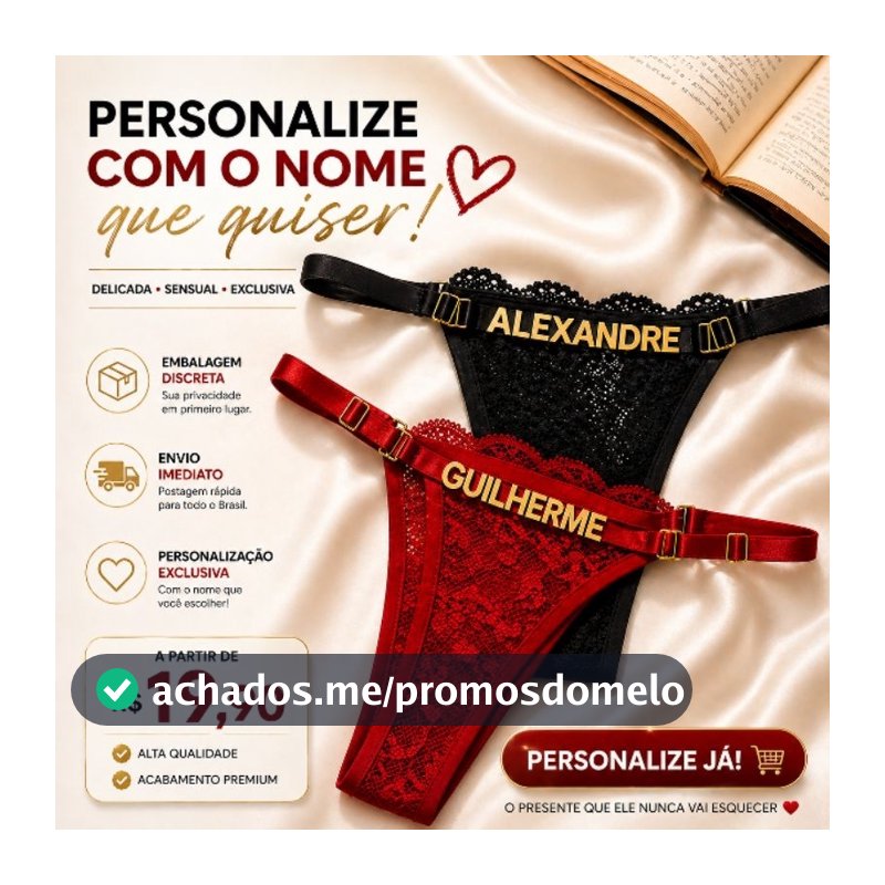 Calcinha fio dental com nome  personalizada regulagem lateral tanga com nome em letras douradas