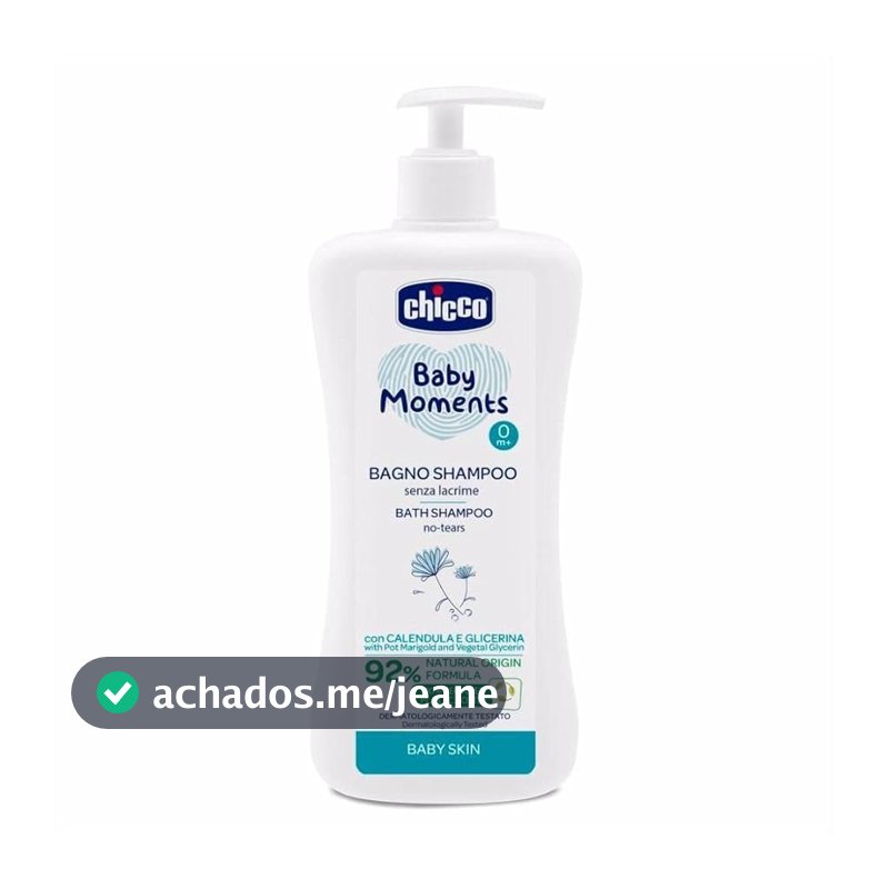 Shampoo Baby Moments 500 Ml- Natural Vegano Chicco Ajuda no Fortalecimento e Crescimento do Cabelo do Bebêm