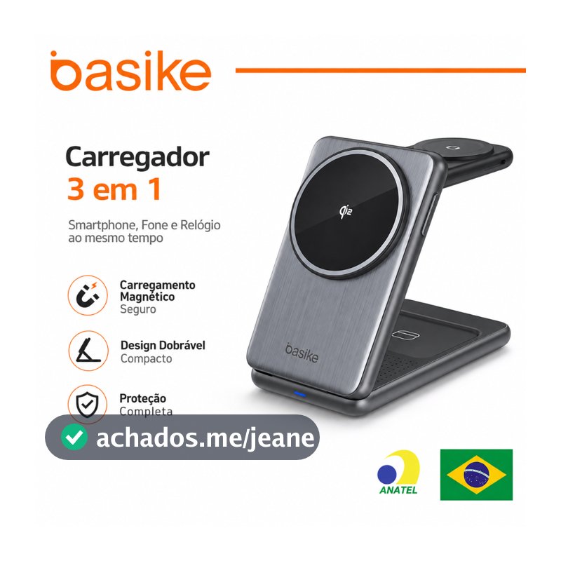 Basike Carregador Sem Fio 3 em 1 Magnético 22,5W Dobrável para Celular AirPods e Smartwatch