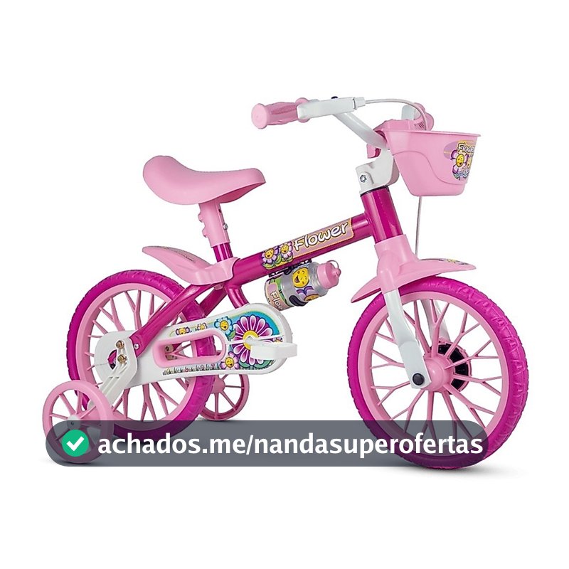 Bicicleta Infantil Aro 12 Freio Tambor 1 Marcha Cestinha Nathor C/ Rodinha Menina de 90cm a 1m