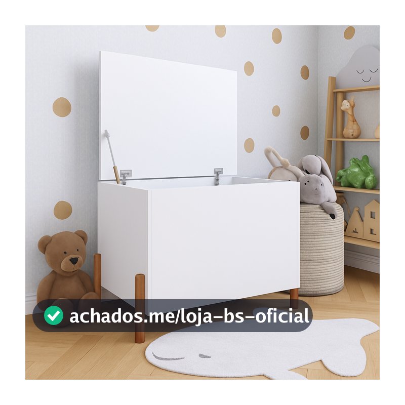 Baú Kids Caixa De Brinquedos Organizadora Branca Com Pés em Madeira Maciça