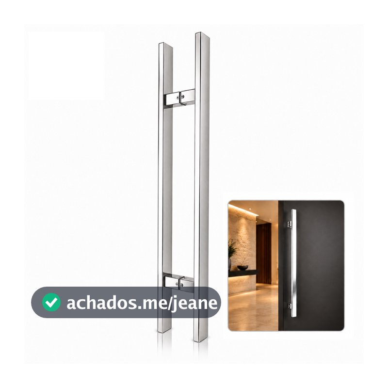 Puxador Inox 60 cm Duplo Polido Alto Brilho para Porta de Madeira Vidro Alumínio Ferro Pivotante