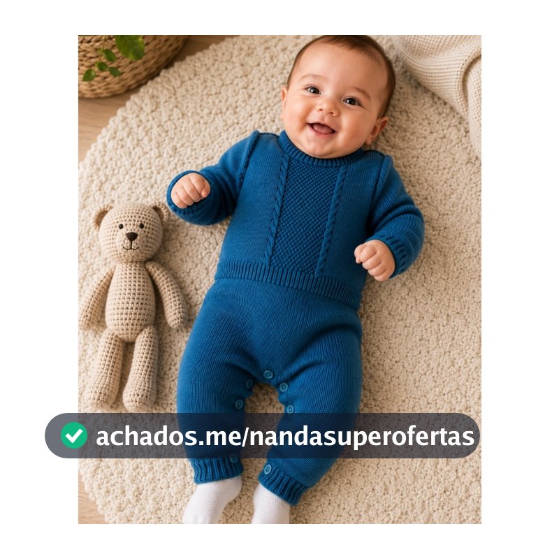 Macacão Bebê Tricot RN Menino Manga Longa Ponto Arroz Toque Macio Roupa Infantil Premium Conforto