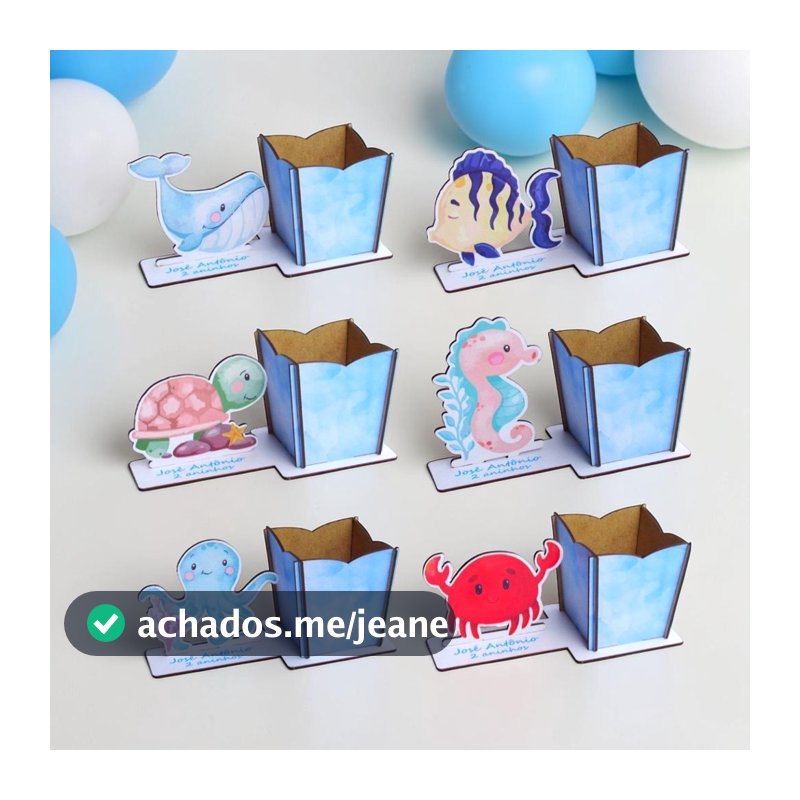 Lembrança Porta Lapis Fundo do Mar Azul Colorida Personalizado aquarela aniversários centro mesa
